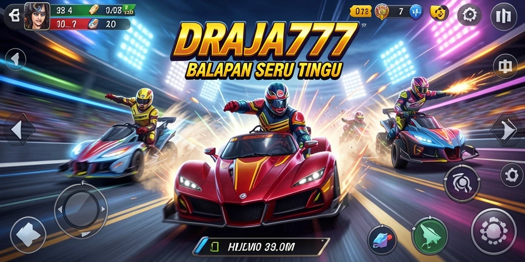 Tampilan gameplay DRAJA777 menampilkan aksi balapan yang mendebarkan.