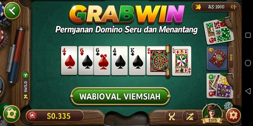 Tampilan gameplay mendebarkan di GRABWIN saat bermain domino.