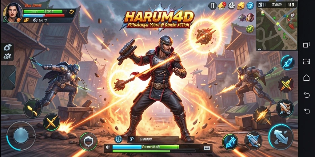 Tampilan menegangkan dari gameplay aksi HARUM4D yang seru.