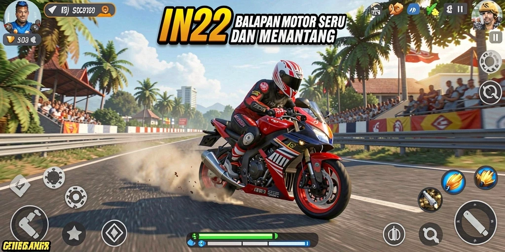 Gameplay balapan motor yang mendebarkan dan penuh adrenalin.