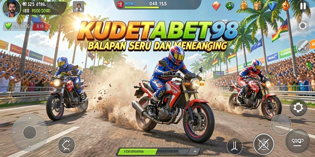 Tampilan gameplay KUDETABET98 yang seru dan menegangkan di trek balapan.