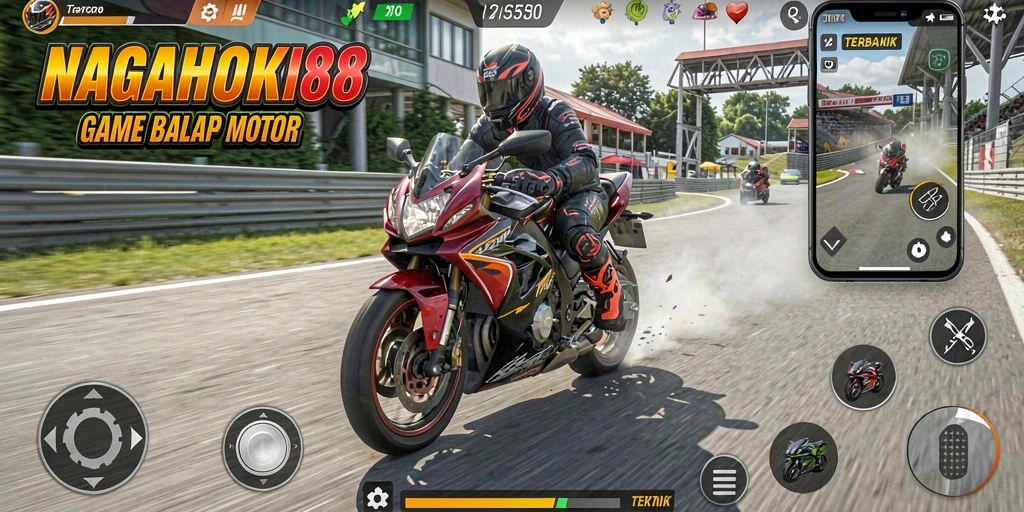 Screenshot gameplay NAGAHOKI88 menampilkan aksi balap motor yang mendebarkan.