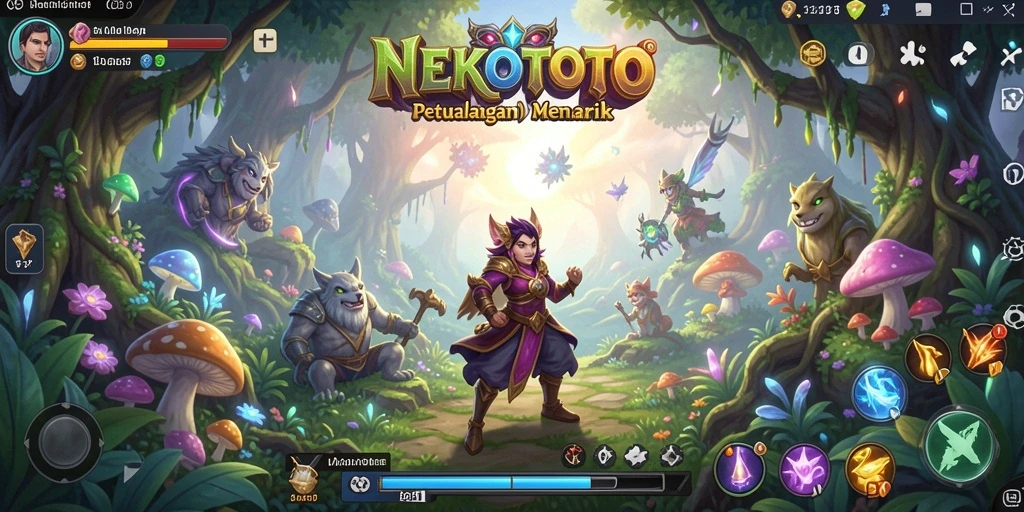 Tangkapan layar utama NEKOTOTO menampilkan petualangan di dunia fantasi yang memukau.