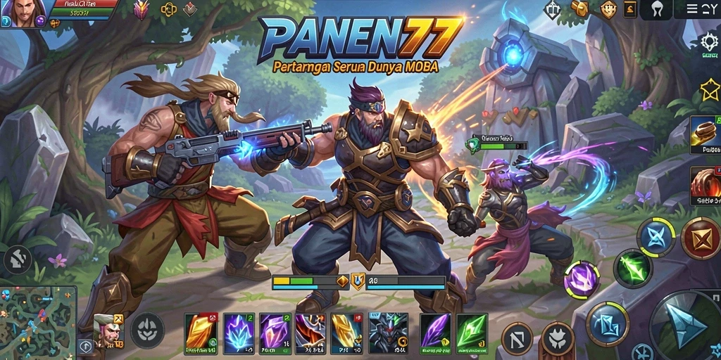 Tampilan seru gameplay dalam pertempuran MOBA.