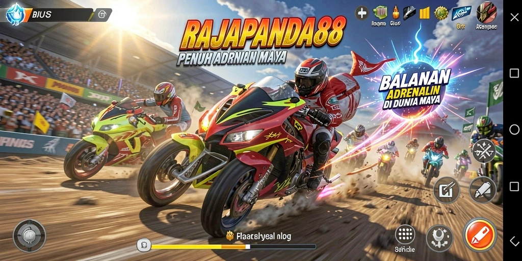 Tampilan gameplay menarik dari RAJAPANDA88 menunjukkan aksi balapan yang mendebarkan.