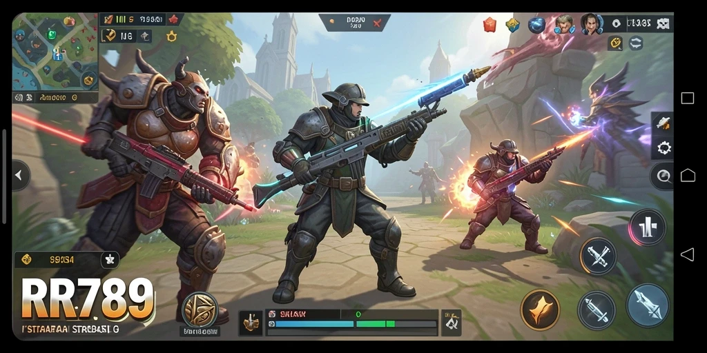 Screenshot gameplay RR789 menampilkan aksi perang yang seru.