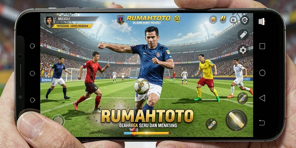 Layar gameplay RUMAHTOTO menampilkan aksi olahraga yang mendebarkan.